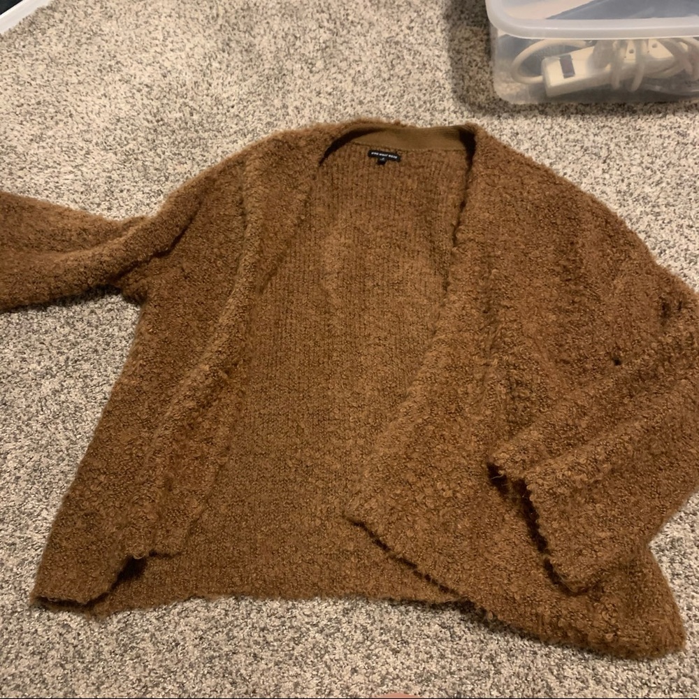 short brown FUZZY cardigan